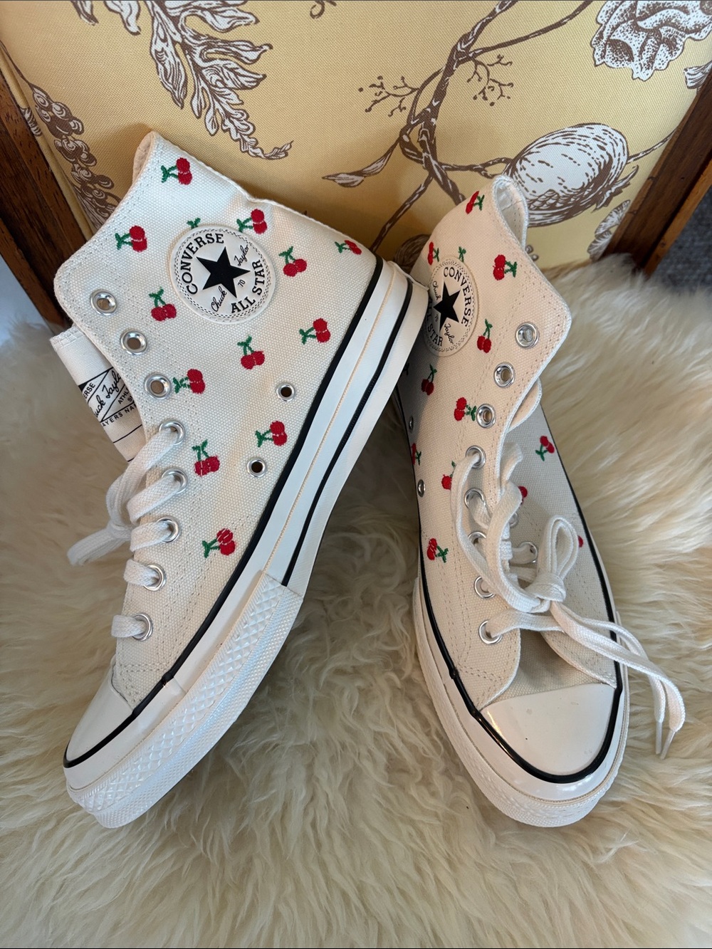 NEW!! Converse White High-Top Sneakers with Red Cherry Print
